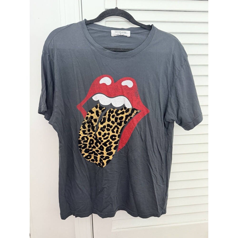Daydreamer by Free People Rolling Stones Graphic Shirt Medium Grunge Leopard